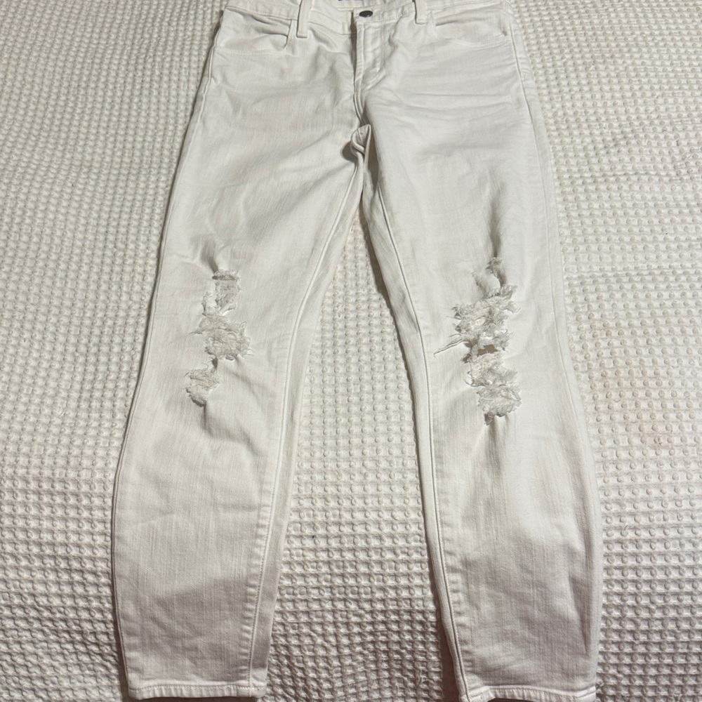 J Brand White Distressed Skinny Jeans 26